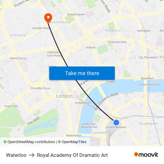 Waterloo to Royal Academy Of Dramatic Art map