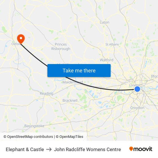 Elephant & Castle to John Radcliffe Womens Centre map