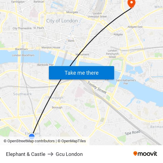 Elephant & Castle to Gcu London map