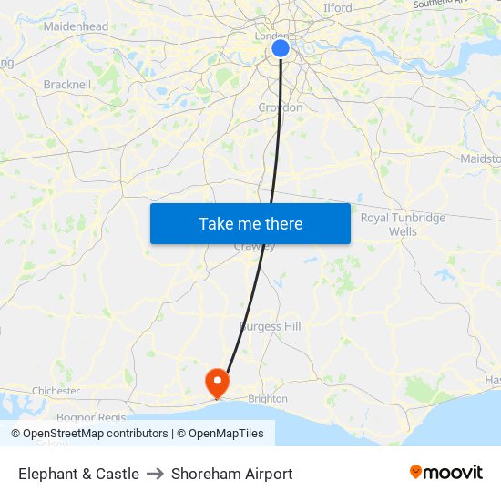Elephant & Castle to Shoreham Airport map