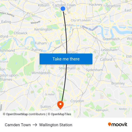 Camden Town to Wallington Station map