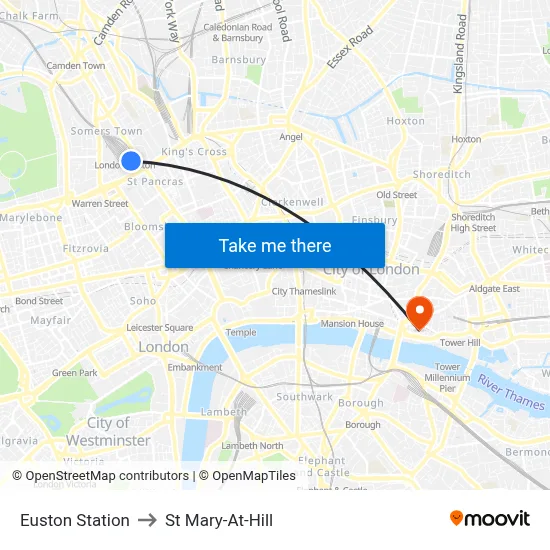 Euston Station to St Mary-At-Hill map