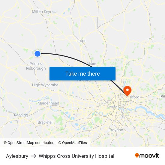 Aylesbury to Whipps Cross University Hospital map