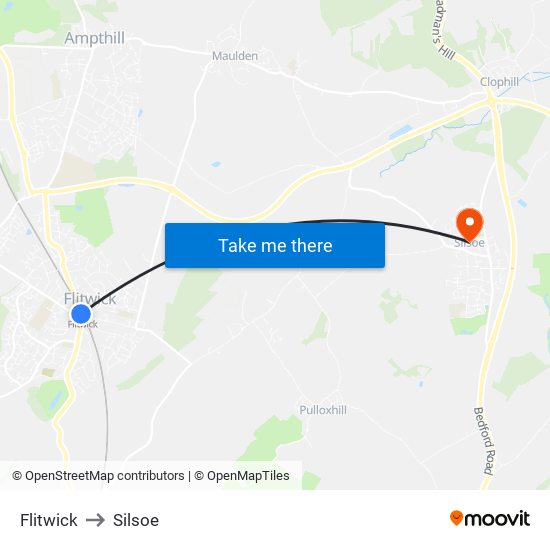 Flitwick to Silsoe map