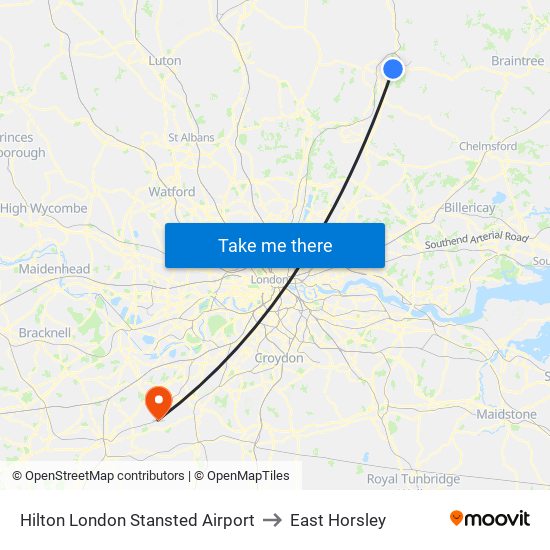 Hilton London Stansted Airport to East Horsley map