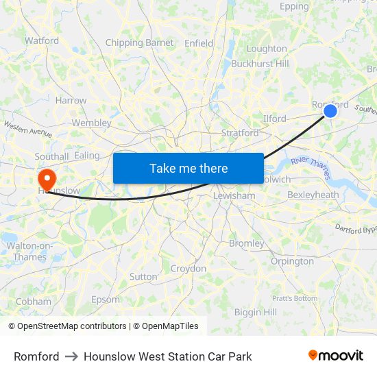 Romford to Hounslow West Station Car Park map