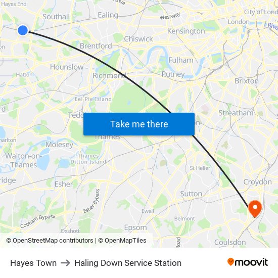 Hayes Town to Haling Down Service Station map