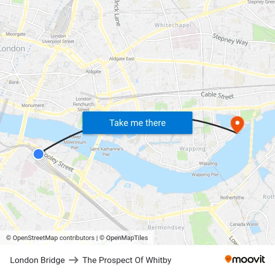 London Bridge to The Prospect Of Whitby map