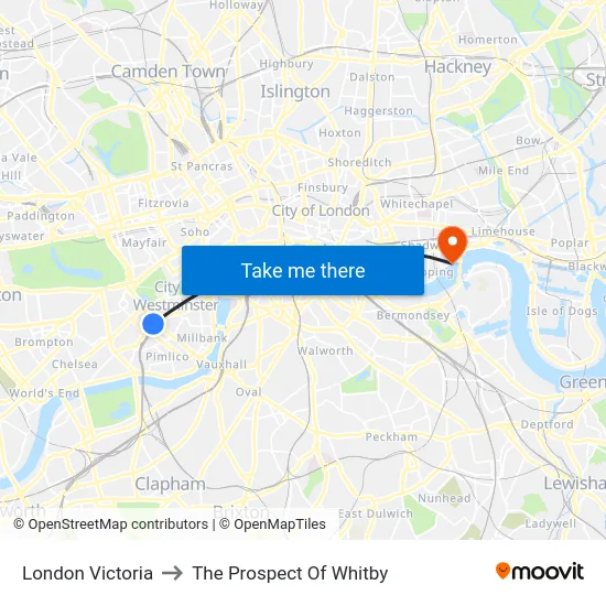 London Victoria to The Prospect Of Whitby map