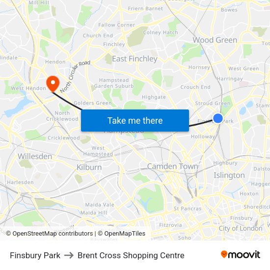 Finsbury Park London To Brent Cross Shopping Centre Brent Cross With Public Transportation
