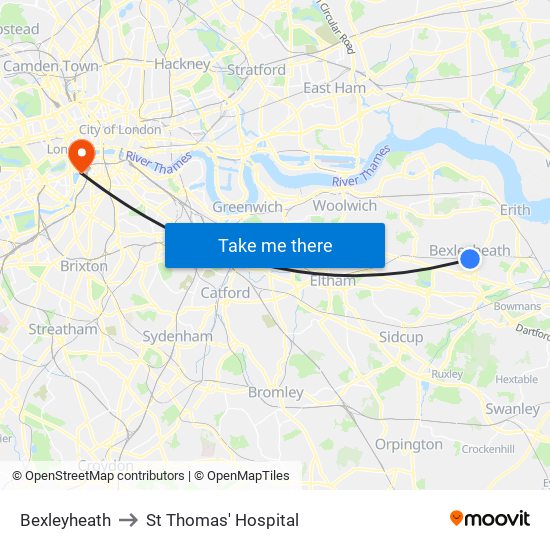 Bexleyheath to St Thomas' Hospital map