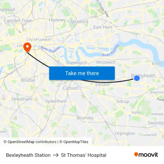 Bexleyheath Station to St Thomas' Hospital map