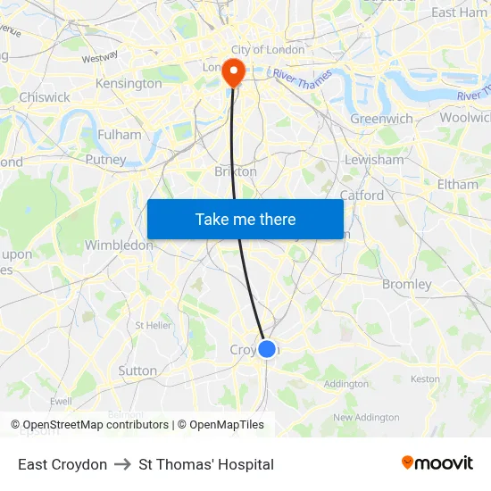 East Croydon to St Thomas' Hospital map