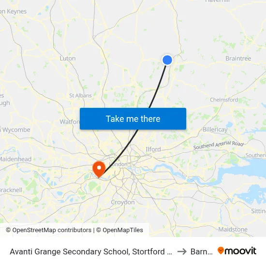 Avanti Grange Secondary School, Stortford Fields to Barnes map