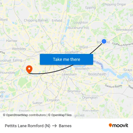 Pettits Lane Romford (N) to Barnes map