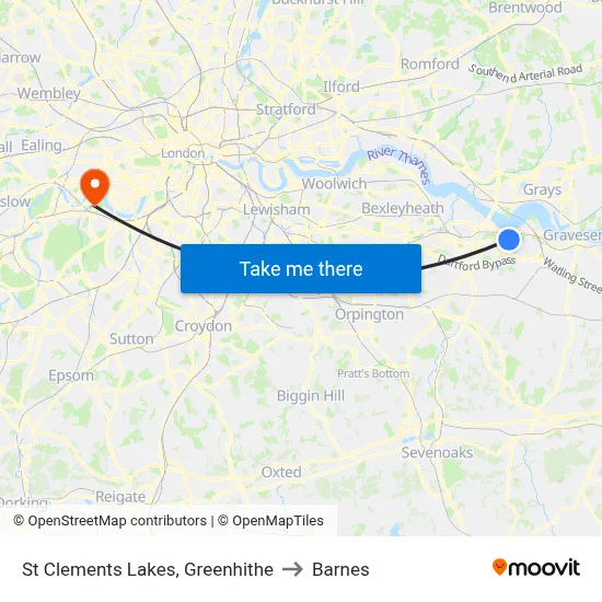 St Clements Lakes, Greenhithe to Barnes map