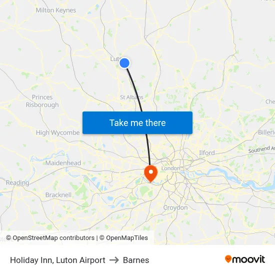 Holiday Inn, Luton Airport to Barnes map