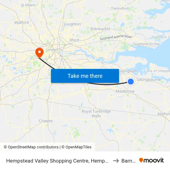 Hempstead Valley Shopping Centre, Hempstead to Barnes map