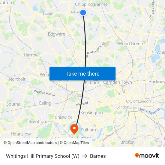 Whitings Hill Primary School (W) to Barnes map