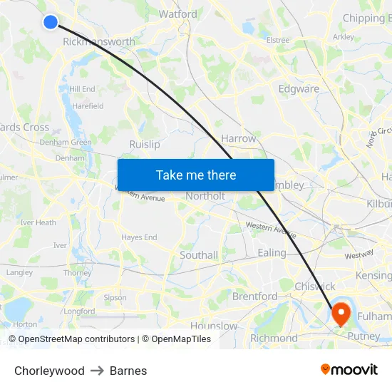 Chorleywood to Barnes map