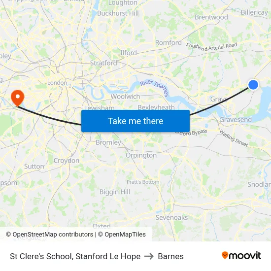 St Clere's School, Stanford Le Hope to Barnes map