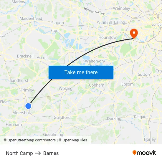 North Camp to Barnes map