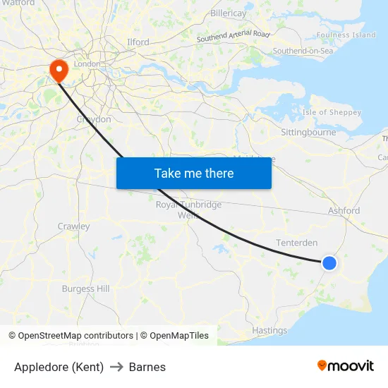Appledore (Kent) to Barnes map