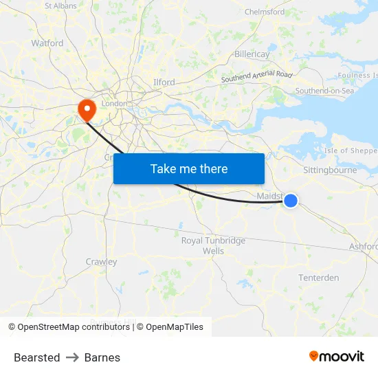 Bearsted to Barnes map