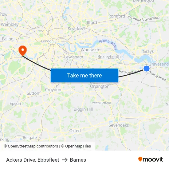 Ackers Drive, Ebbsfleet to Barnes map