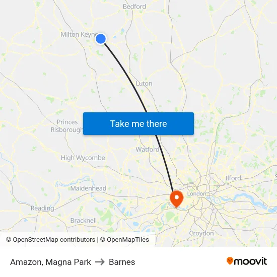 Amazon, Magna Park to Barnes map