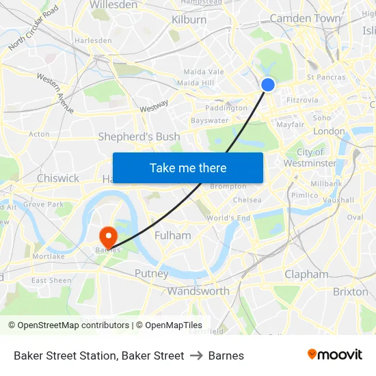 Baker Street Station, Baker Street to Barnes map