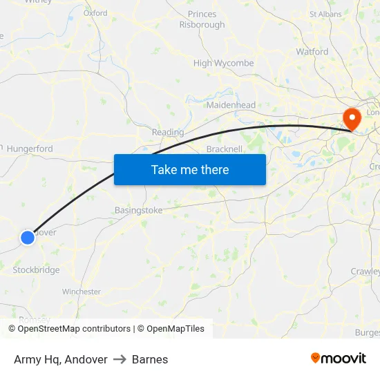 Army Hq, Andover to Barnes map