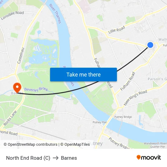North End Road (C) to Barnes map