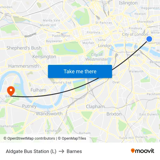 Aldgate Bus Station (L) to Barnes map