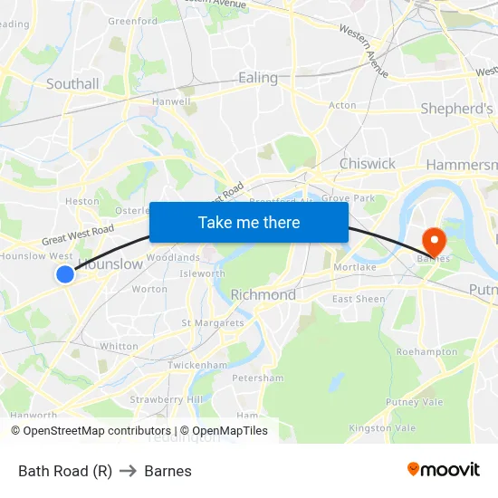 Bath Road (R) to Barnes map