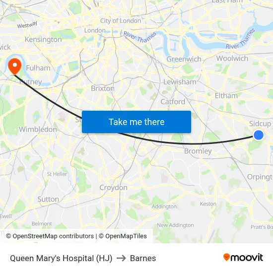 Queen Mary's Hospital (HJ) to Barnes map