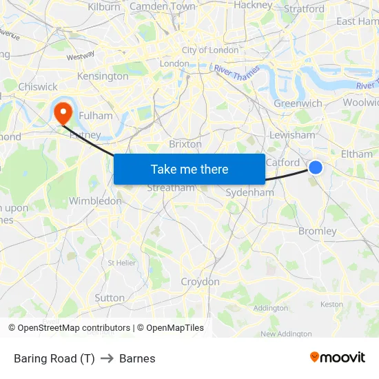 Baring Road (T) to Barnes map