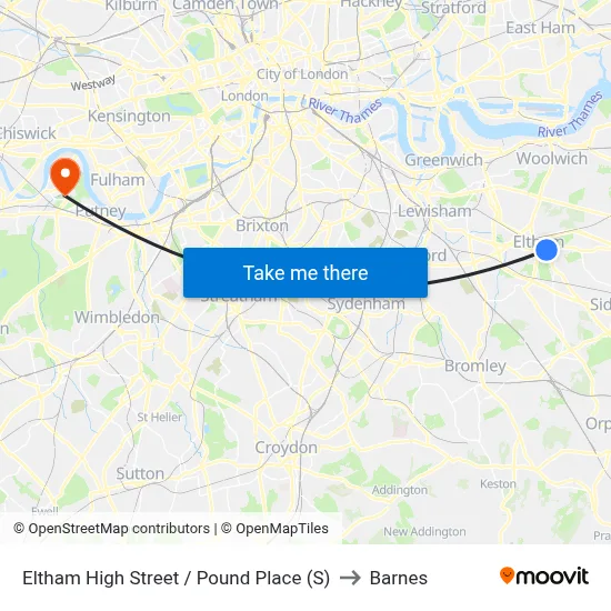 Eltham High Street / Pound Place (S) to Barnes map