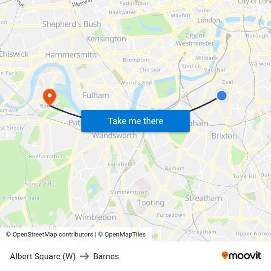 Albert Square (W) to Barnes map