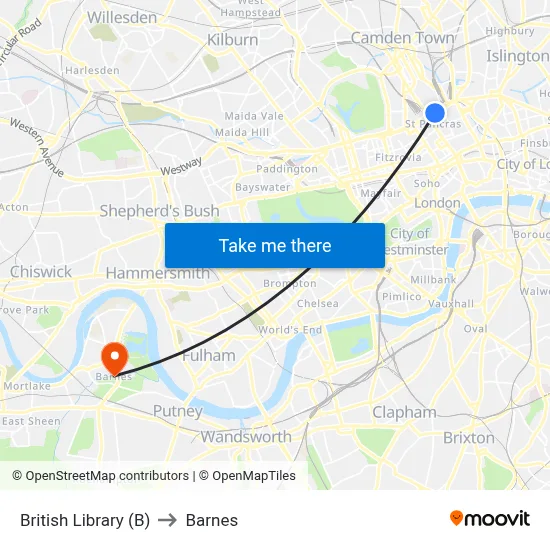 British Library (B) to Barnes map