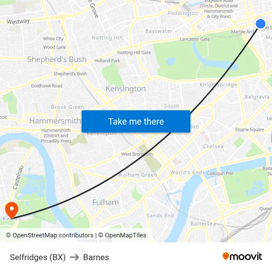 Selfridges (BX) to Barnes map