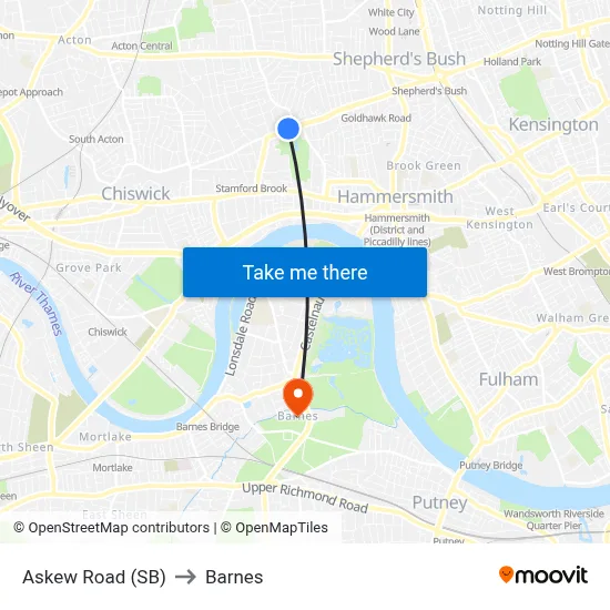 Askew Road (SB) to Barnes map