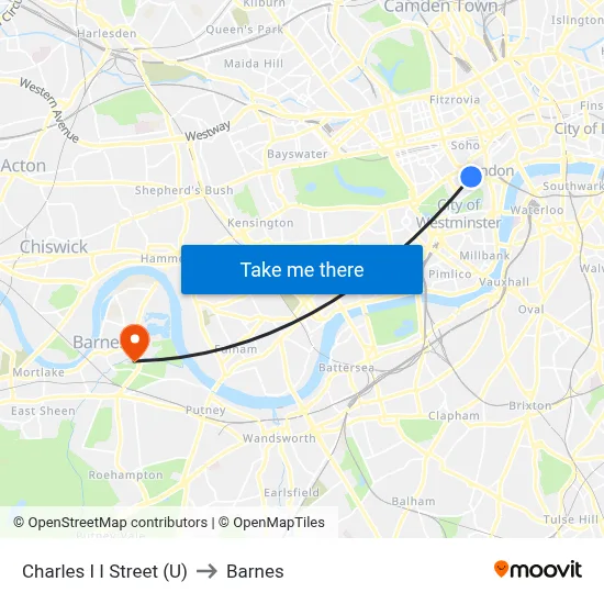 Charles I I Street (U) to Barnes map