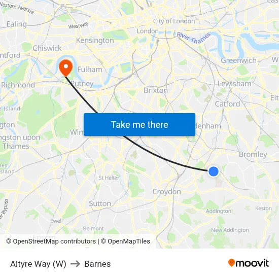 Altyre Way (W) to Barnes map