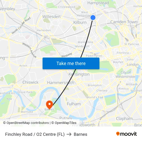 Finchley Road / O2 Centre (FL) to Barnes map