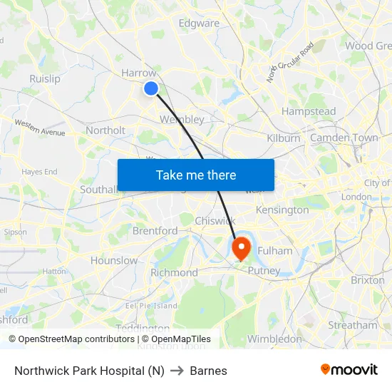 Northwick Park Hospital (N) to Barnes map