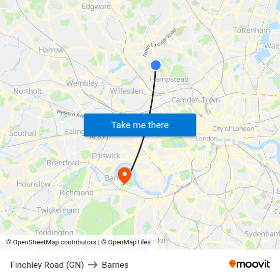 Finchley Road (GN) to Barnes map