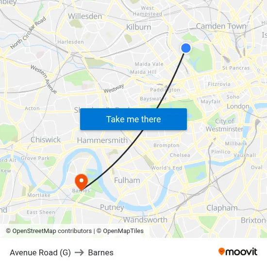 Avenue Road (G) to Barnes map