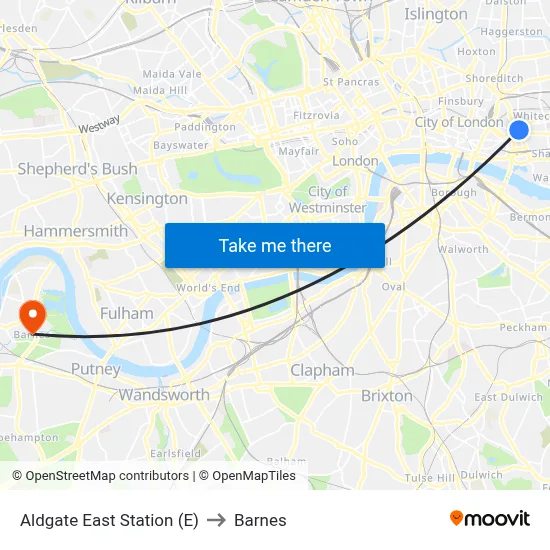 Aldgate East Station (E) to Barnes map