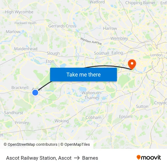 Ascot Railway Station, Ascot to Barnes map